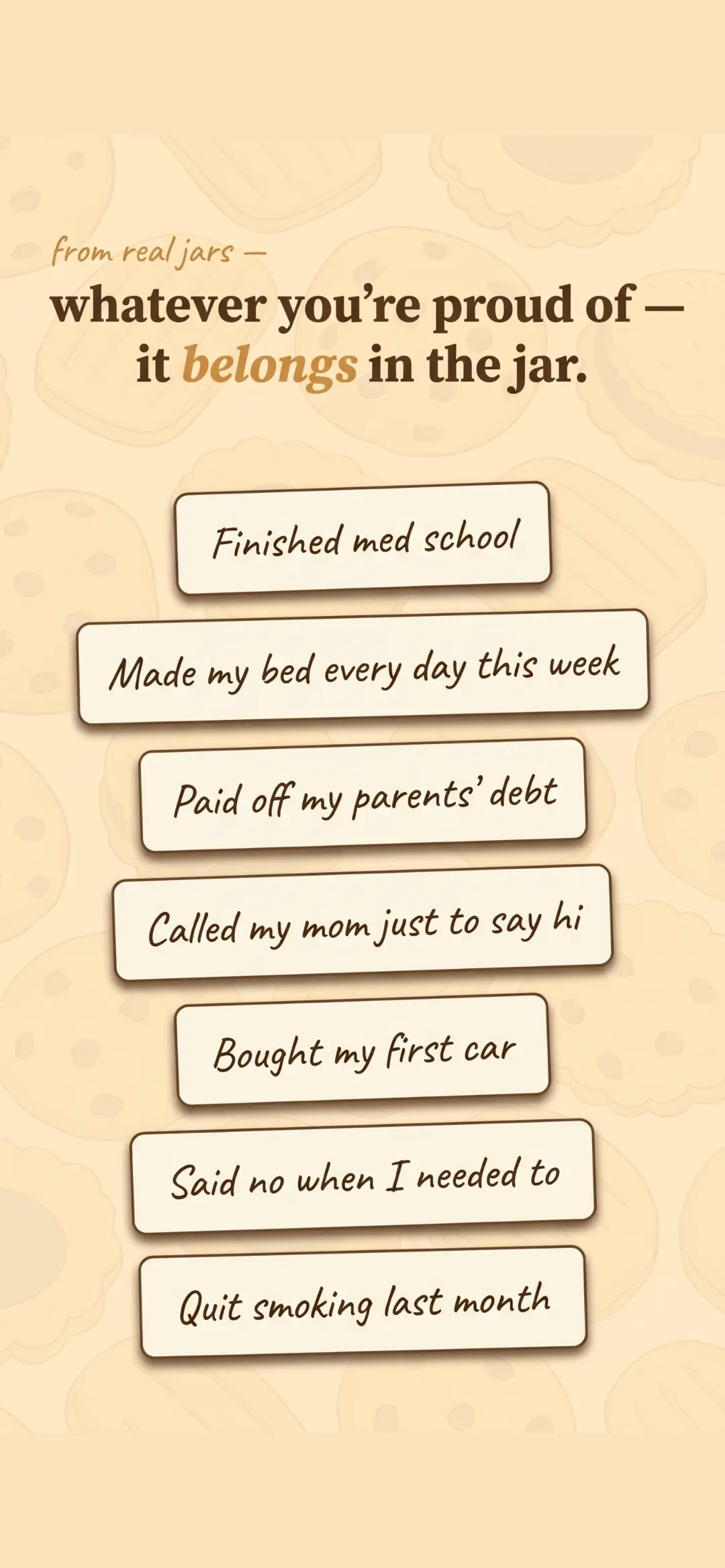 Example wins, from paid off my parents' debt to made my bed every day this week